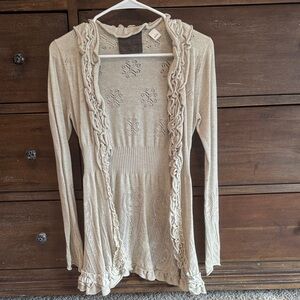 Elegant Cream Ruffled Women's Cardigan